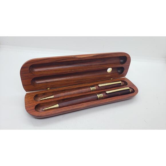 Tropicana Las Vegas Wood Pen Set in Box Ballpoint Rollerball Casino Gold Accents - Picture 1 of 9
